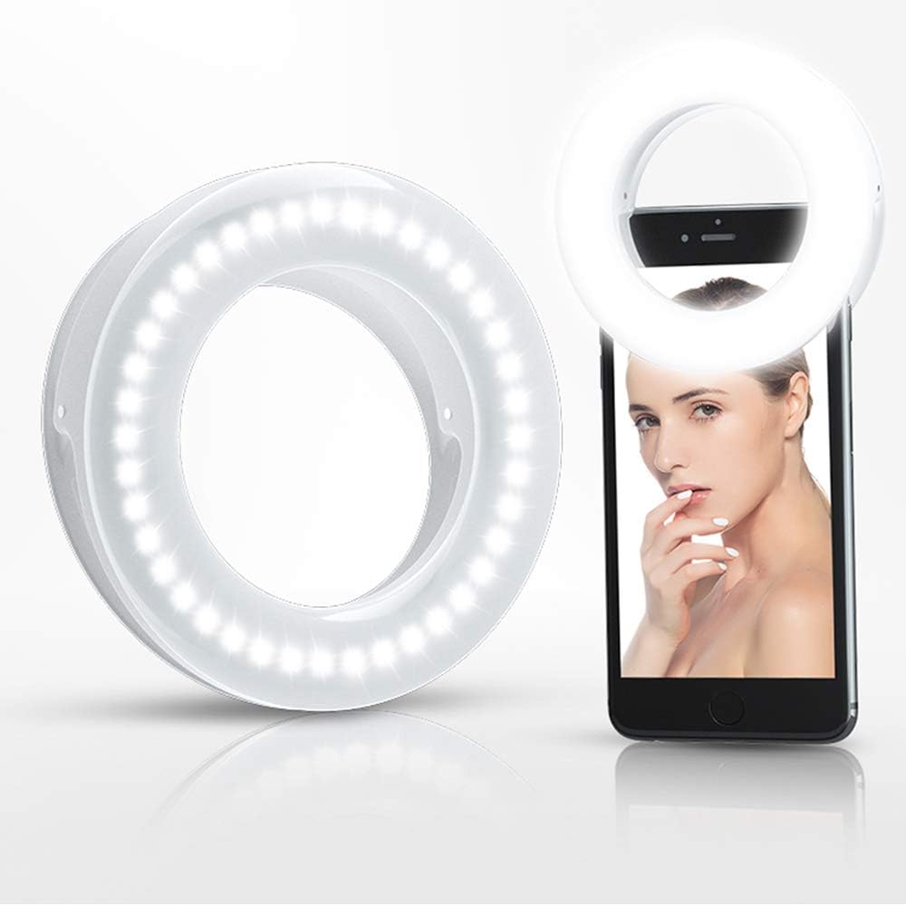 Selfie Ring Light, Rechargeable Portable Clip-on Selfie Fill Light with 40 LED for Smart Phone Photography, Camera Video, Girl Makes up (White, 40LED)