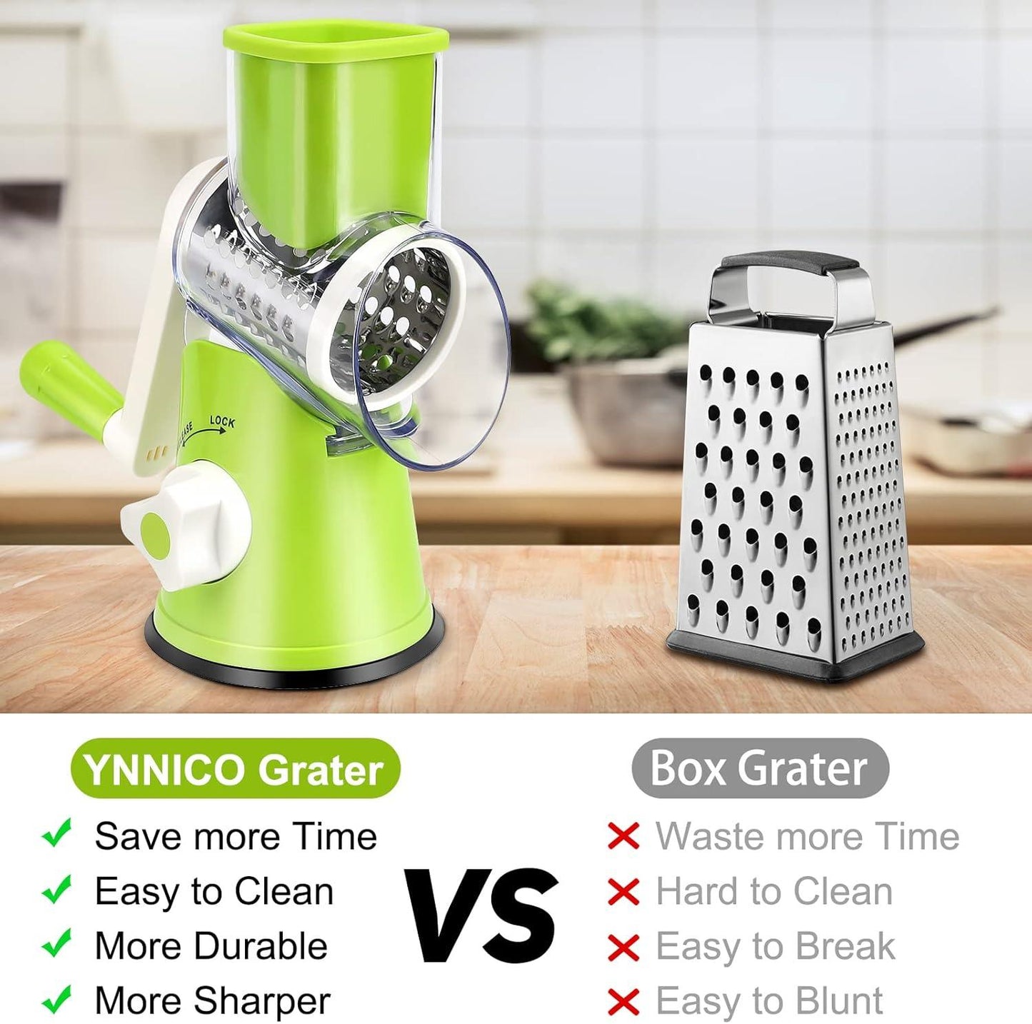 3-in-1 Rotary Cheese & Food Grater – Stainless Steel Manual Slicer