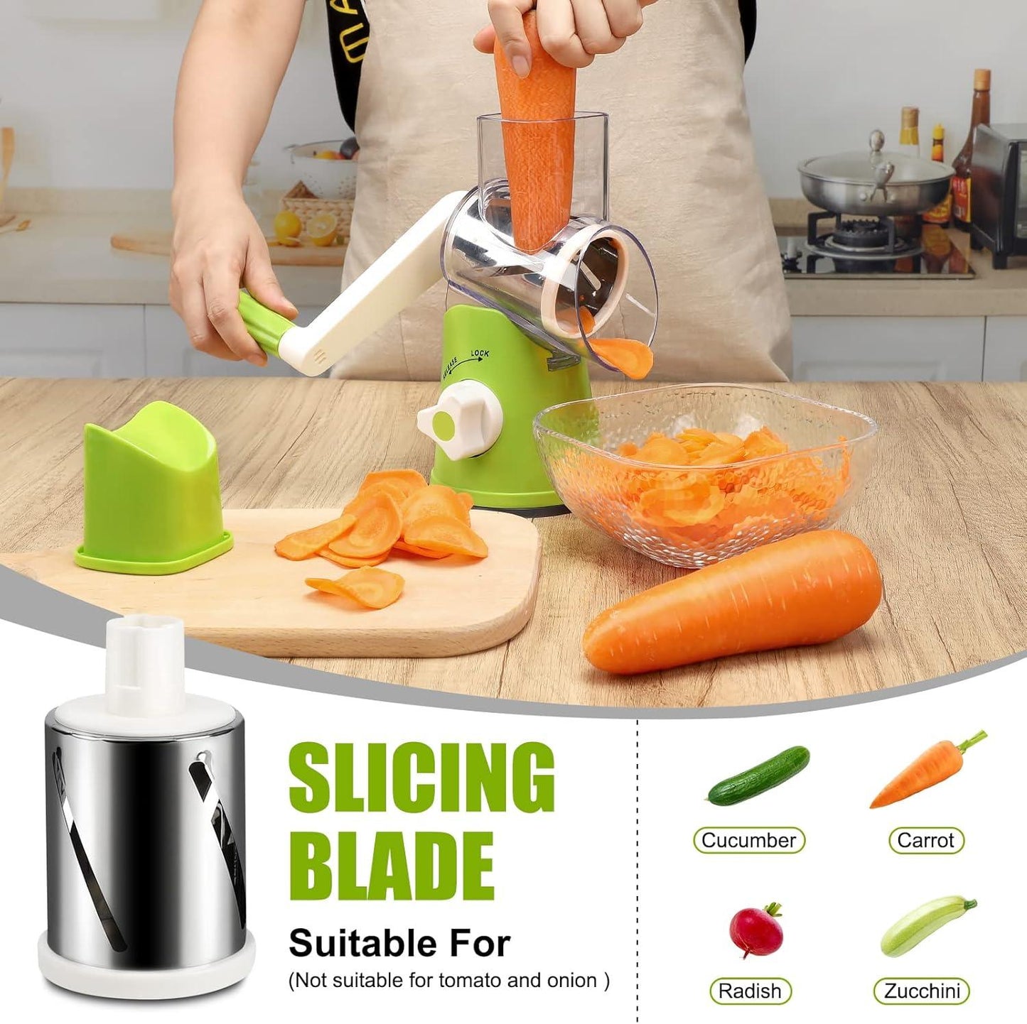 3-in-1 Rotary Cheese & Food Grater – Stainless Steel Manual Slicer