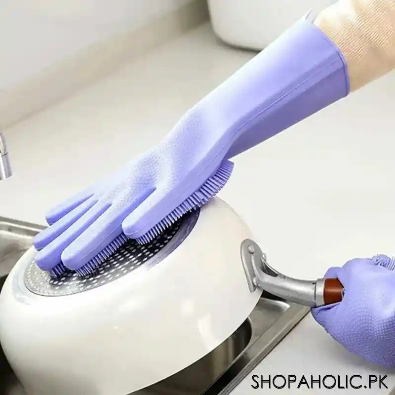 Multipurpose Silicone Cleaning Gloves with Scrubber for Dishwashing, Car Wash, Kitchen and Bathroom