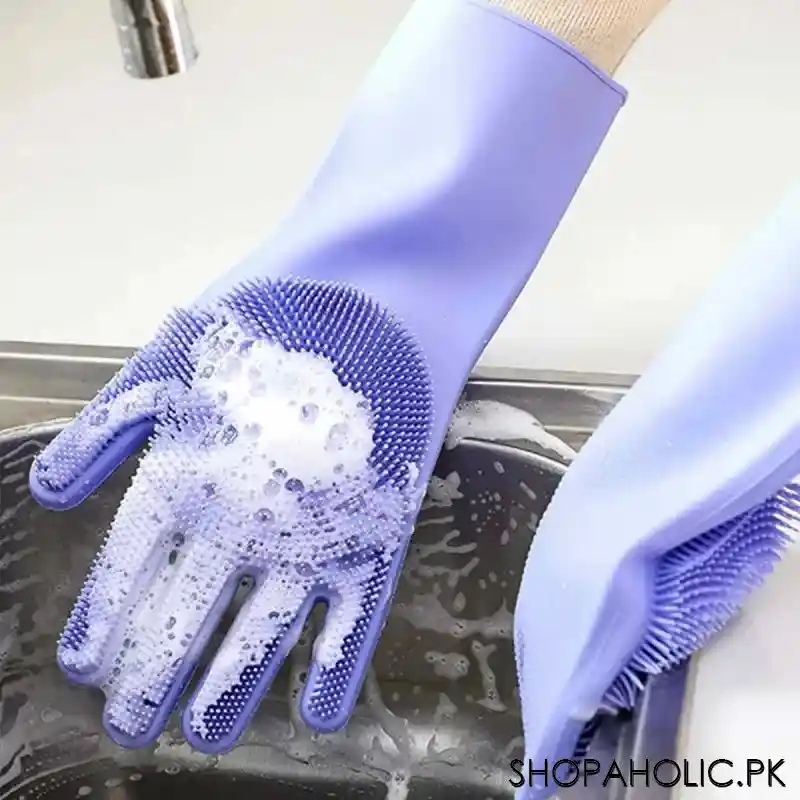 Multipurpose Silicone Cleaning Gloves with Scrubber for Dishwashing, Car Wash, Kitchen and Bathroom