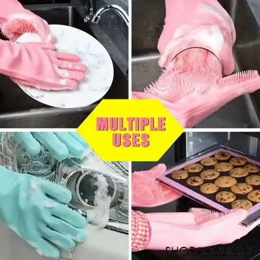 Multipurpose Silicone Cleaning Gloves with Scrubber for Dishwashing, Car Wash, Kitchen and Bathroom